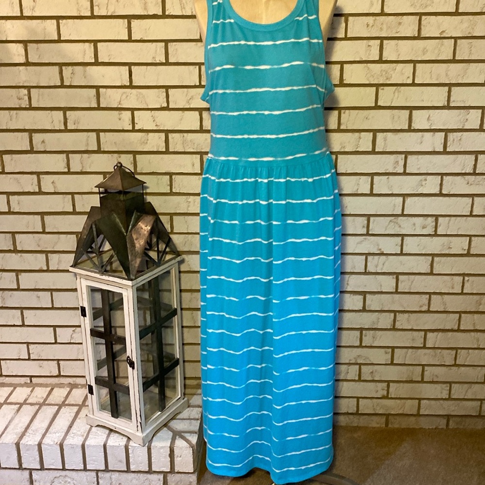 Croft & Barrow / Dress , maxi, teal & white. Sz XXL